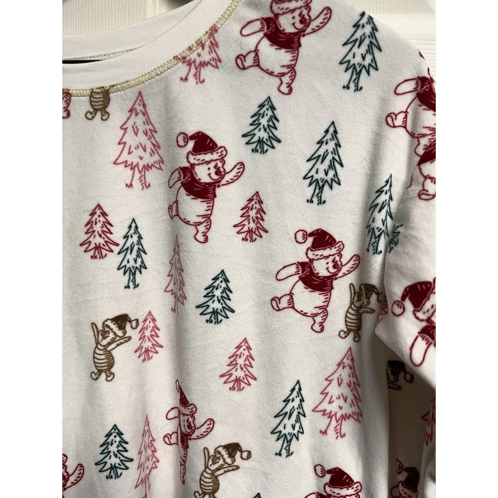 Disney Winnie the Pooh Christmas Pajama Top White Fleece‎ Medium 8-10 Holiday - Picture 3 of 6